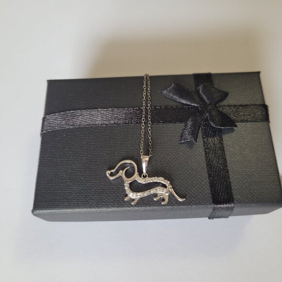 Dog Diamond Sterling Pendant Necklace Dachshund Weenie Doxie Dog Lover - Picture 2 of 16